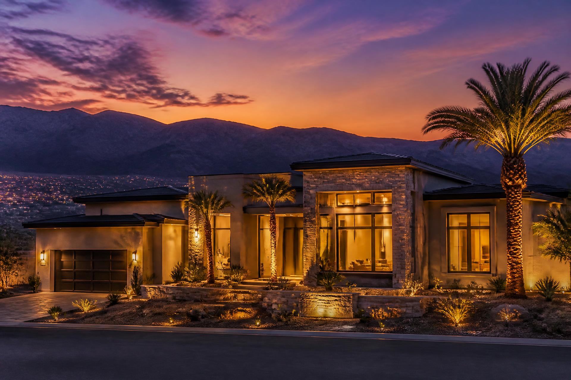 Luxury new construction home in Henderson, Nevada at twilight